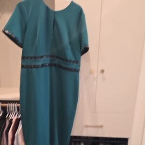 Joseph Ribkoff Teal Midi Dress with Black Trim